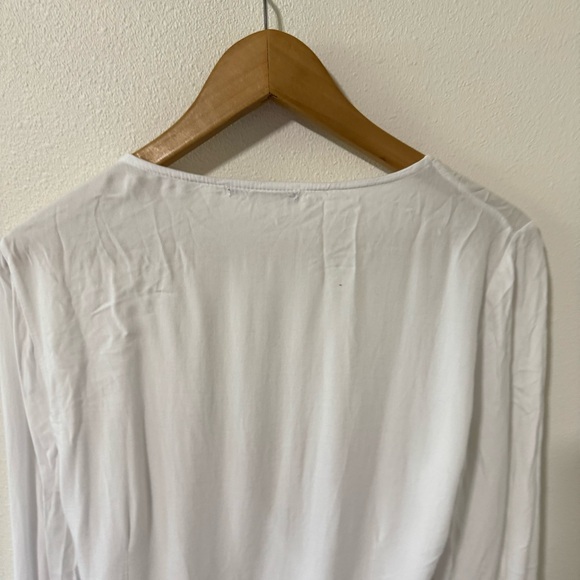 Brandy Melville Wrap Cropped Long Sleeve Top White Viscose-One Size - Picture 7 of 9